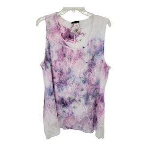 Brittany Black Women's Floral Lace Sleeveless Layered Top Purple Pink White 3X